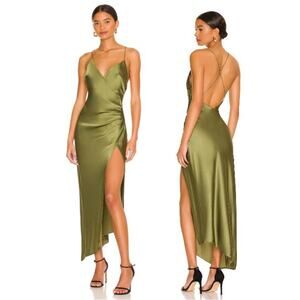 SER.O.YA Retreofete Emma Chartreuse Green Silk Slip X Back Dress Large NEW $395